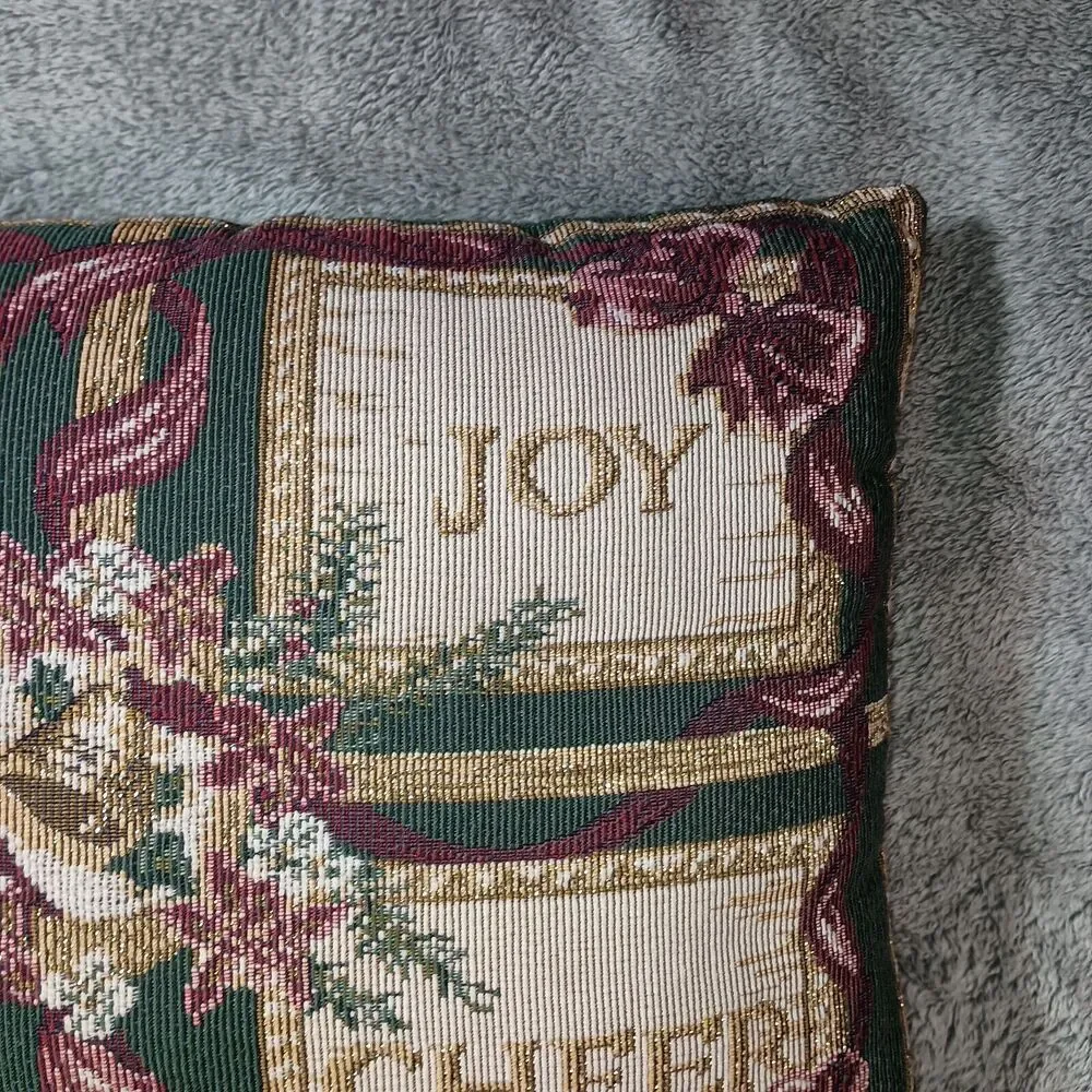 Vintage Tapestry Woven Christmas Holiday Throw Pillow 90s Y2K Cottagecore Decor